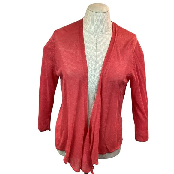 Nic + Zoe Linen Blend Womens Large Open Cardigan Sweater Coral - Picture 2 of 8